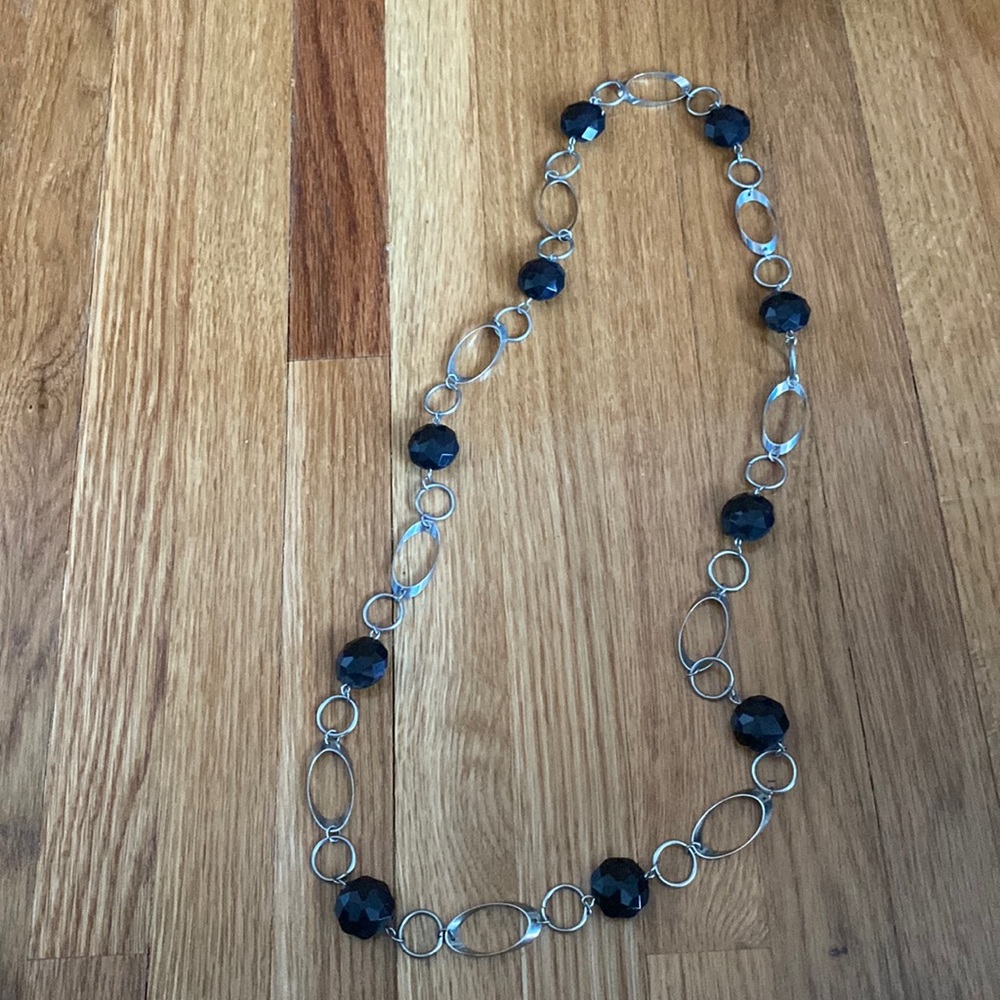 Black bead and chain necklace